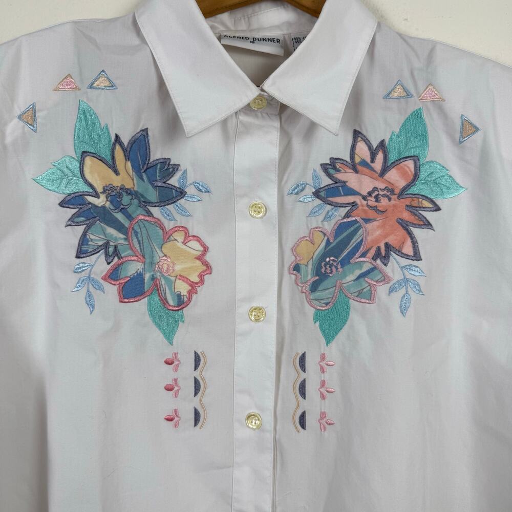 Alfred Dunner Women Floral Top 16 Button Up Embroidered Boho Cottage Western - Picture 2 of 6